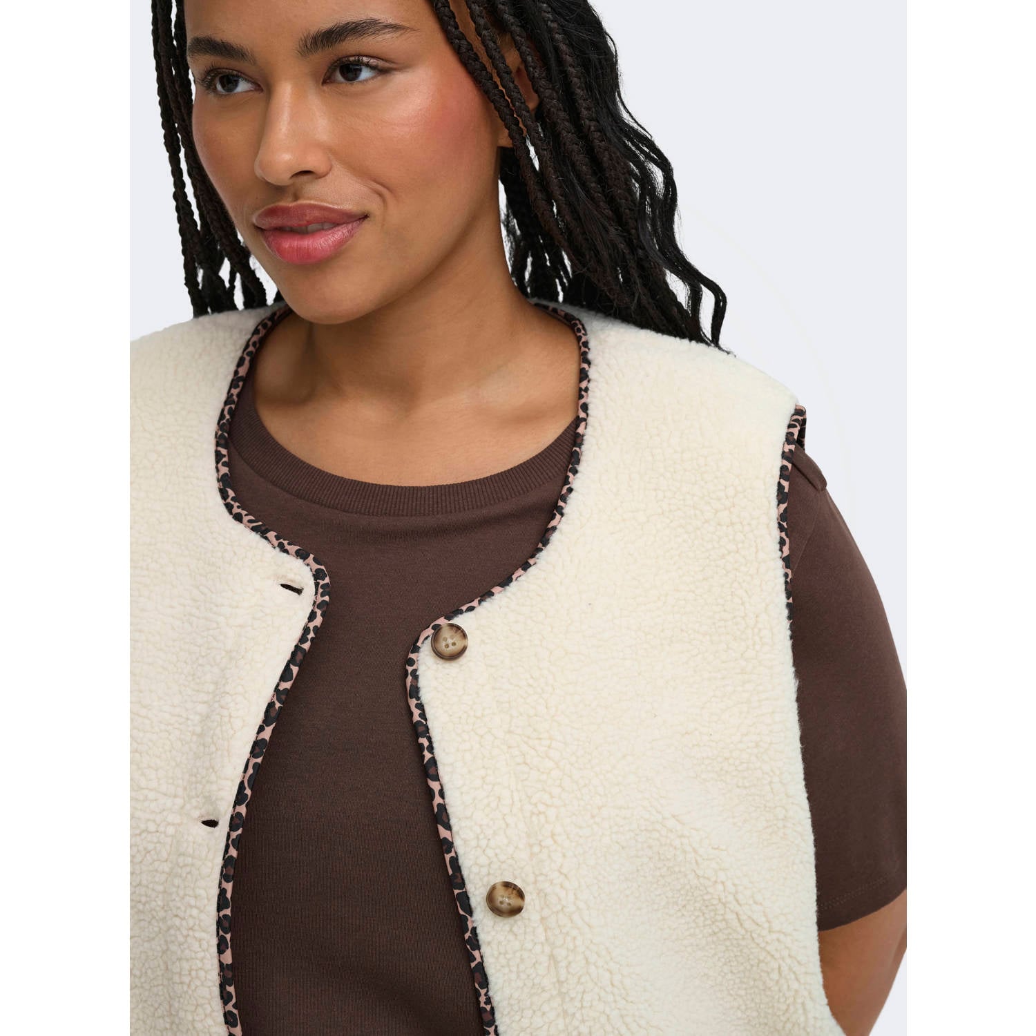 ONLY CARMAKOMA Plus Size teddy gilet met dierenprint ecru
