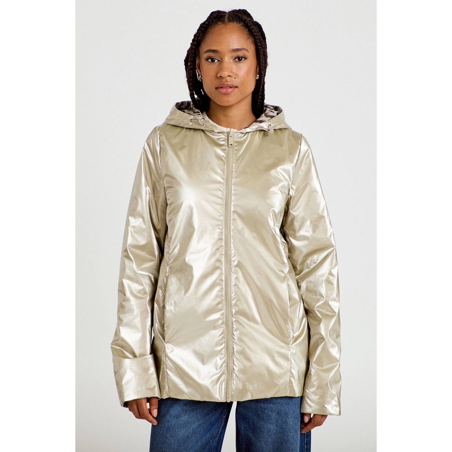 Cache parka met panterprint zand