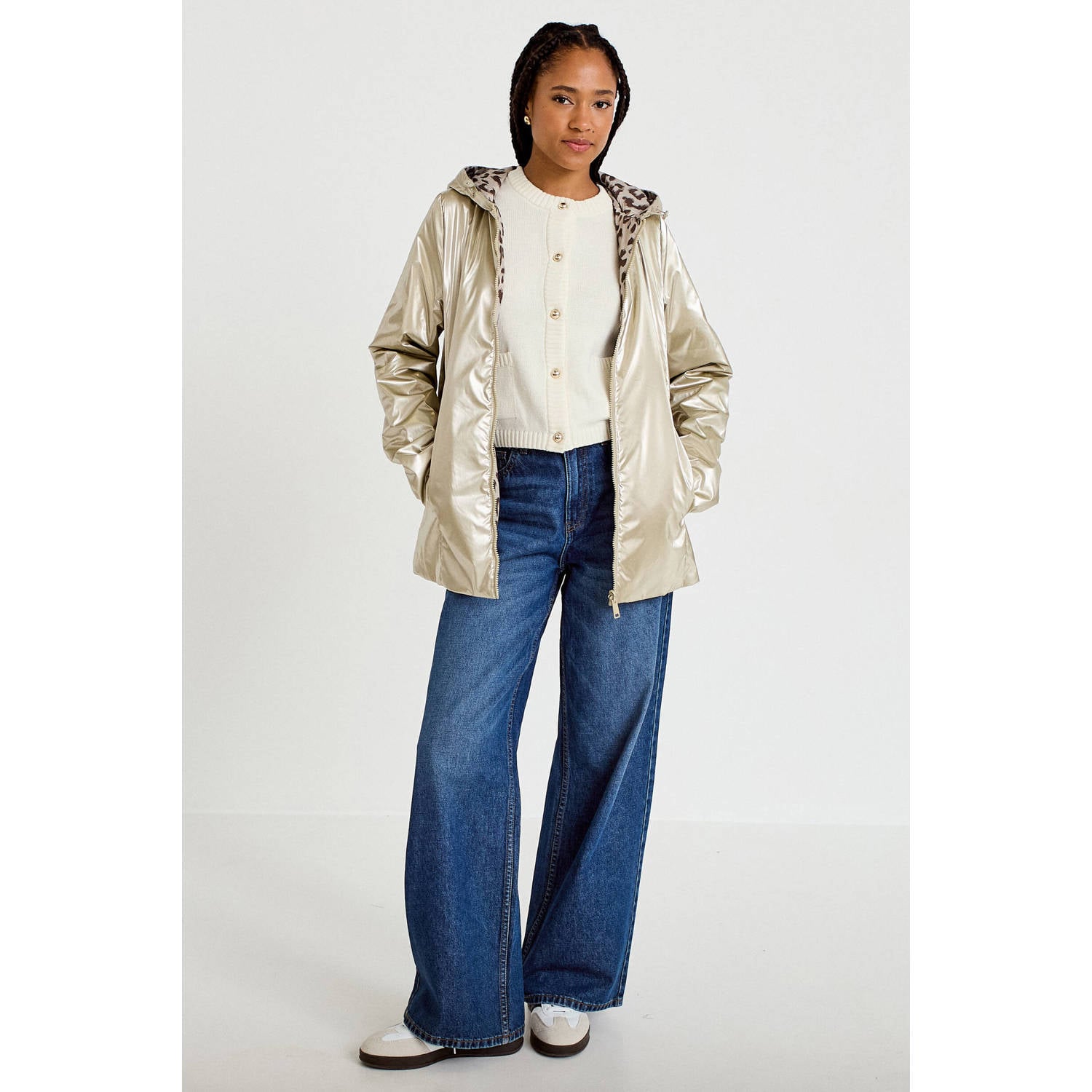 Cache parka met panterprint zand