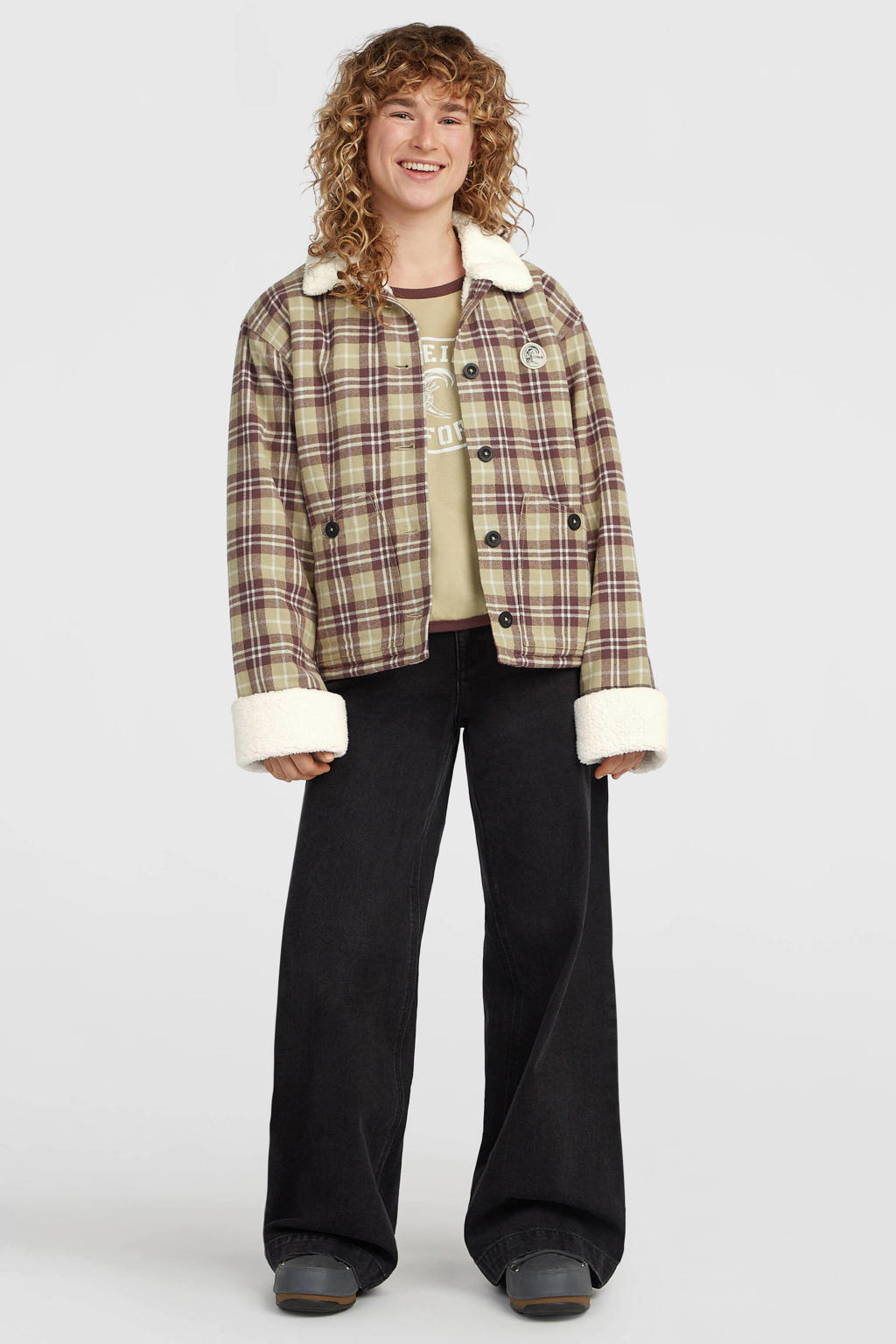 O'Neill katoenen geruite teddy tussenjas - beige