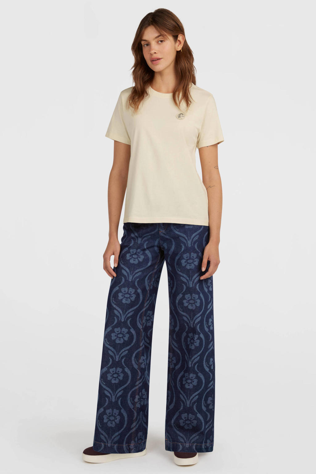 Dark blue denim dames O'Neill wide leg jeans van denim met rits- en knoopsluiting