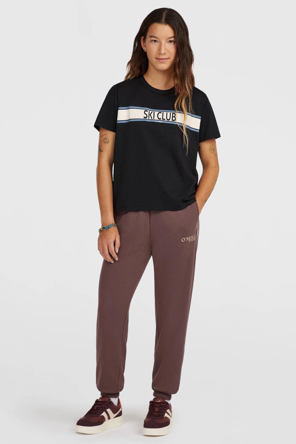 Paarse dames O'Neill slim fit broek van katoen met regular waist, elastische tailleband en effen