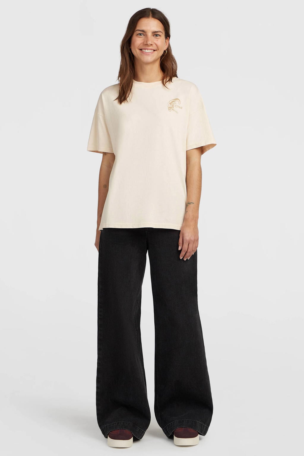 Ecru dames O'Neill T-shirt van katoen met backprint, korte mouwen en ronde hals
