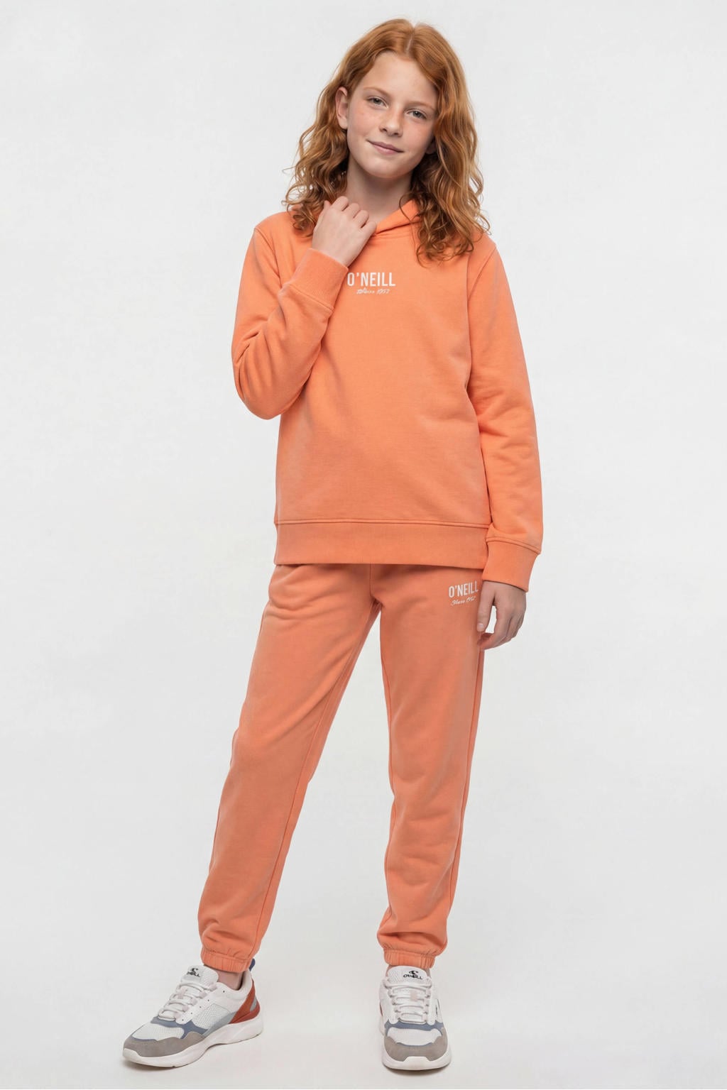Oranje meisjes O'Neill hoodie van sweat materiaal met effen, lange mouwen en capuchon