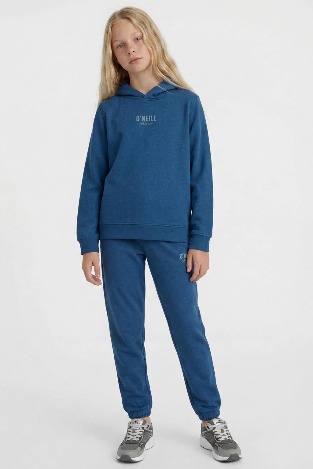 Blauwe meisjes O'Neill hoodie van sweat materiaal met effen, lange mouwen en capuchon