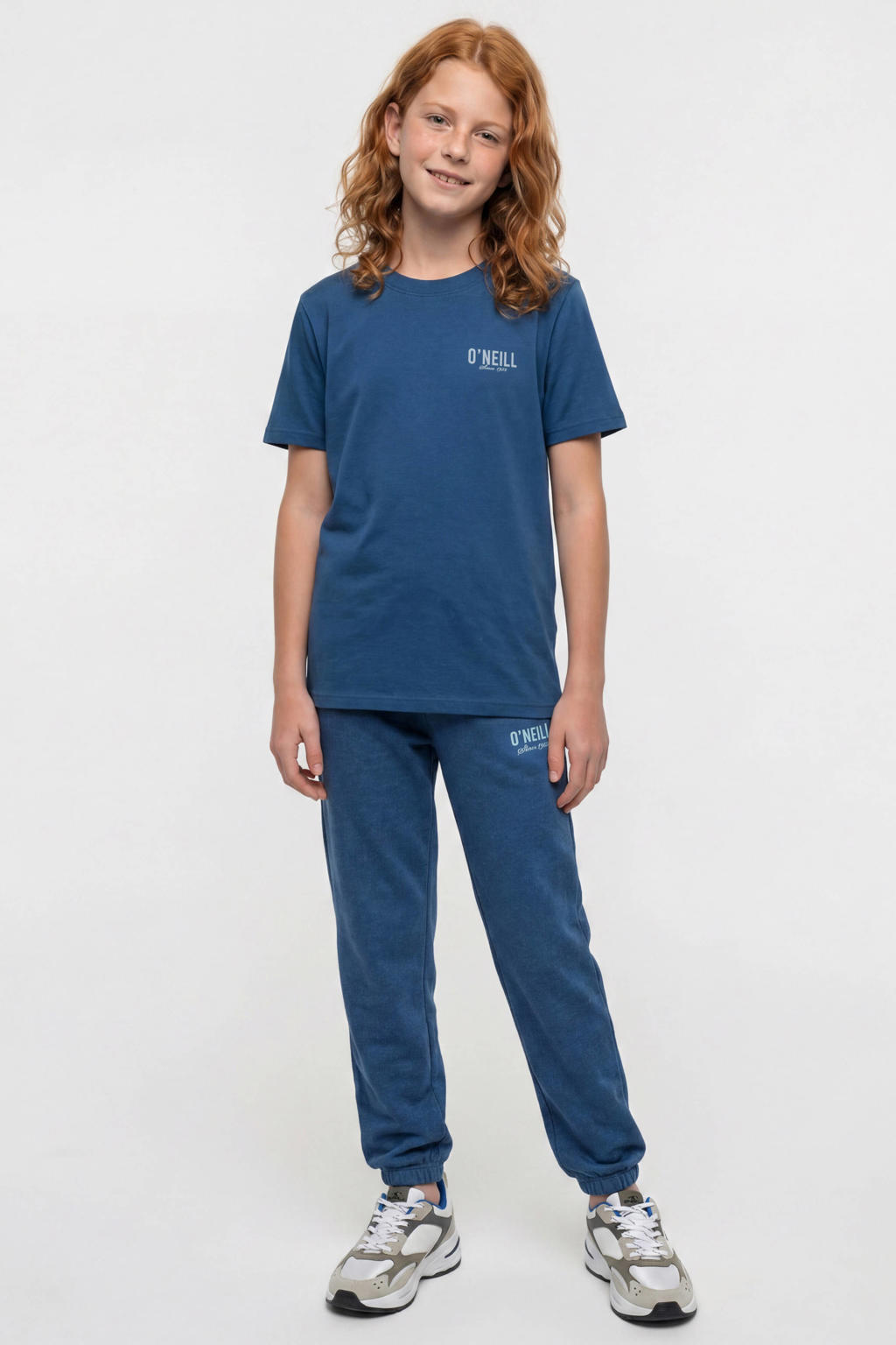 Blauwe meisjes O'Neill T-shirt van katoen met effen, korte mouwen en ronde hals