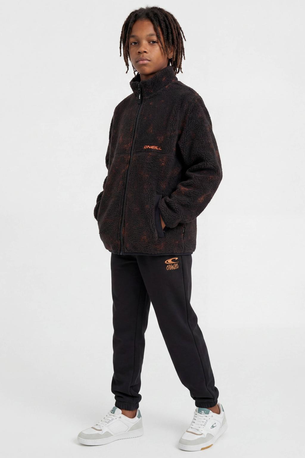 Zwarte jongens en meisjes O'Neill fleece boxy teddy outdoor vest met effen, lange mouwen, opstaande kraag en ritssluiting