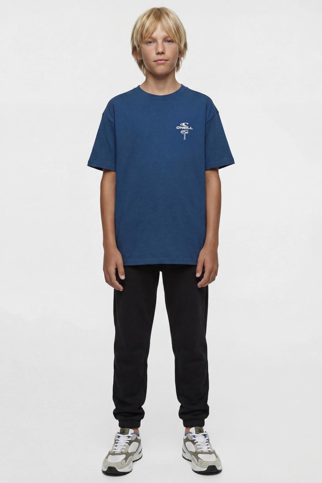 Blauwe jongens O'Neill T-shirt van katoen met effen, korte mouwen en ronde hals