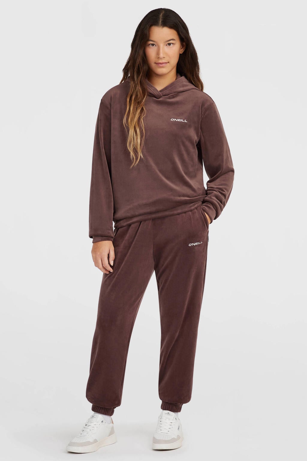 Bruine dames O'Neill hoodie van polyester met effen, lange mouwen en capuchon