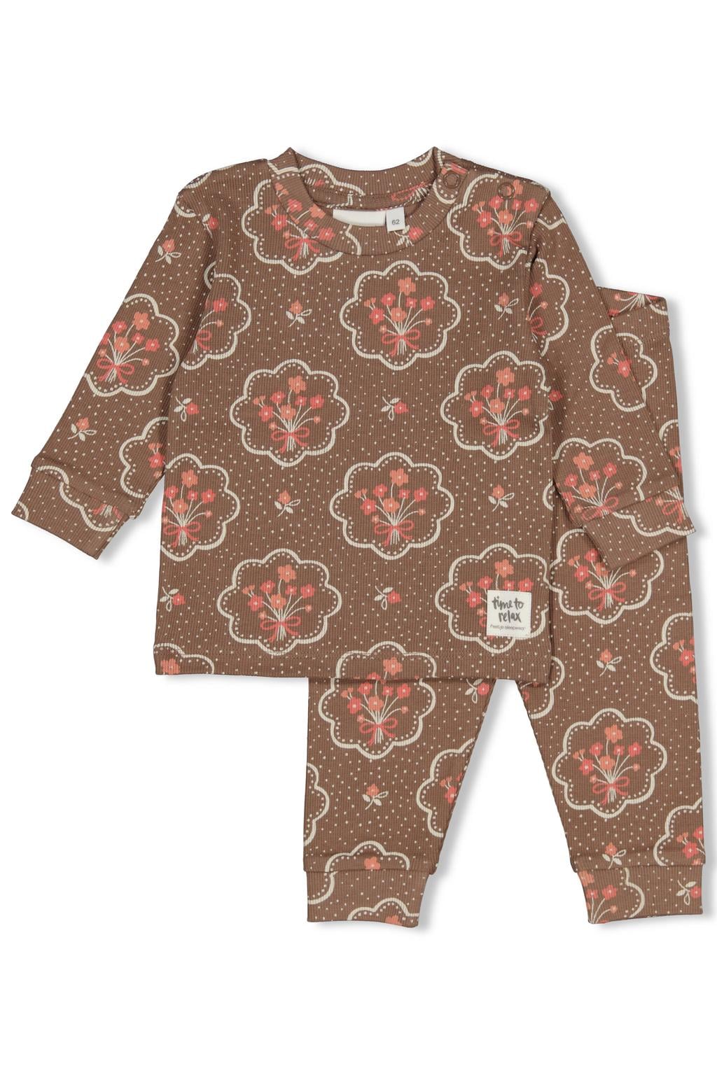 Feetje gebloemde gestreepte pyjama - bruin/beige/rood