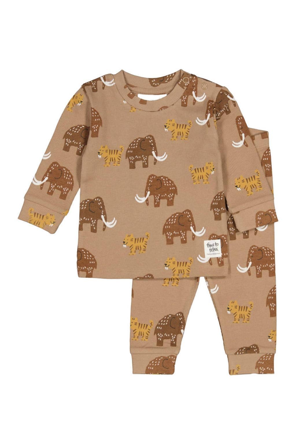 Feetje pyjama met print - bruin/geel/wit