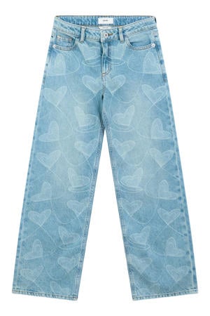 wide leg jeans met hartjes - lichtblauw