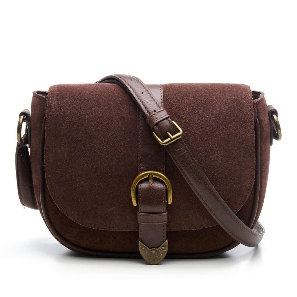 Chabo Bags suede crossbody tas Saddle Darwin donkerbruin