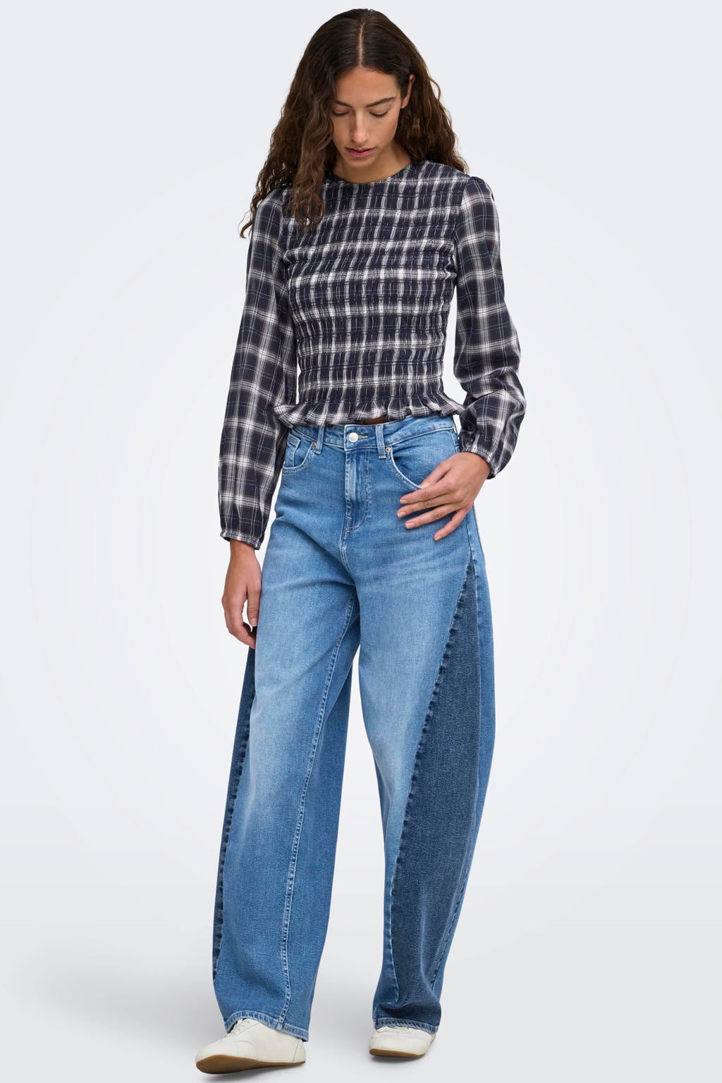 ONLY high waist barrel jeans - mediumblauw
