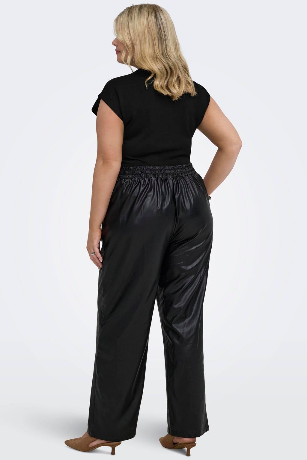 Zwarte dames ONLY CARMAKOMA Plus Size blouse van polyester met effen en knoopsluiting