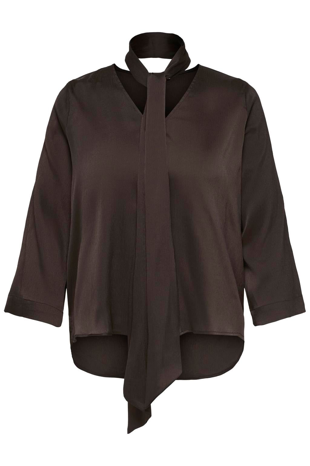 Donkerblauwe dames ONLY CARMAKOMA Plus Size blouse van viscose met effen, half lange mouwen en geweven detail