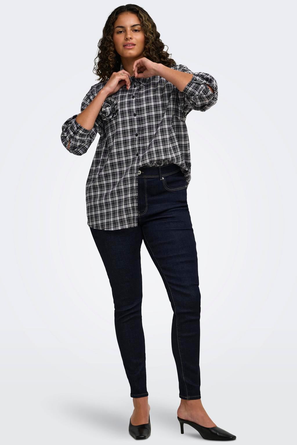 ONLY CARMAKOMA Plus Size geruite top - zwart