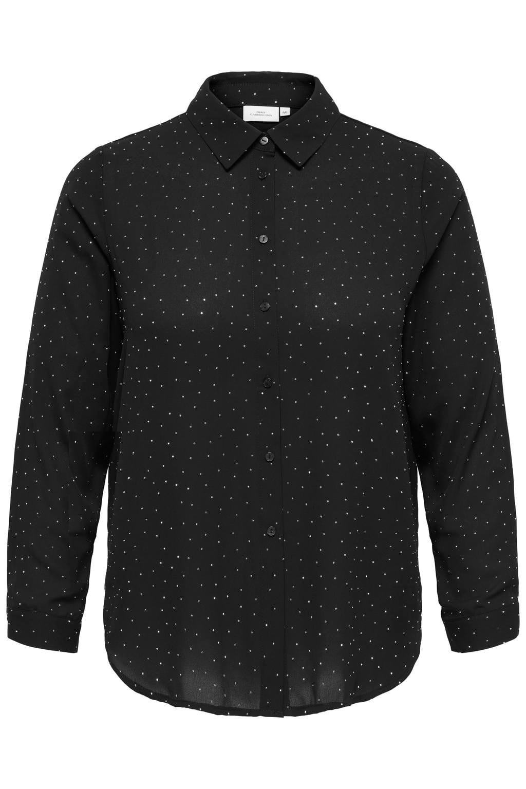 Zwarte dames ONLY CARMAKOMA Plus Size blouse van polyester met effen, lange mouwen, klassieke kraag, knoopsluiting en geweven detail