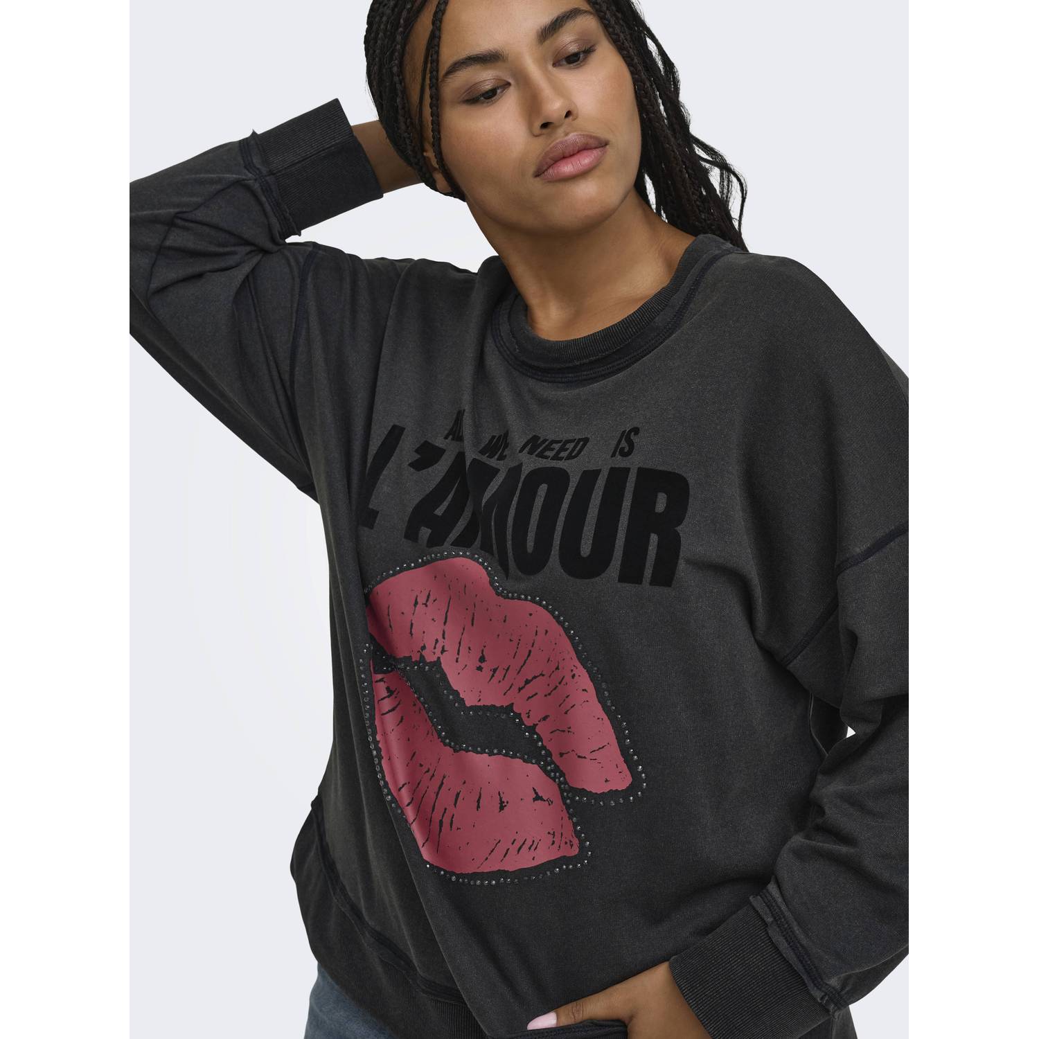ONLY CARMAKOMA Plus Size sweater met glitters grijs