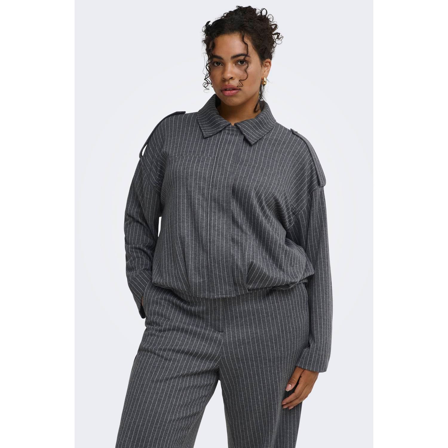 ONLY CARMAKOMA Plus Size jas met krijtstreep grijs