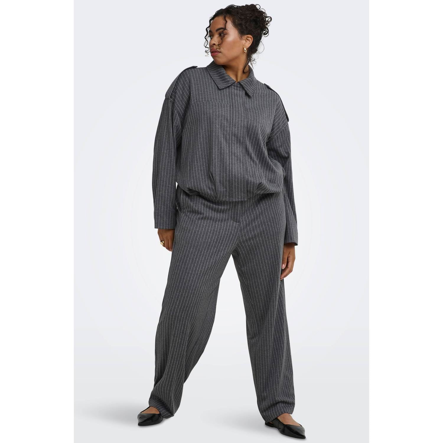 ONLY CARMAKOMA Plus Size jas met krijtstreep grijs
