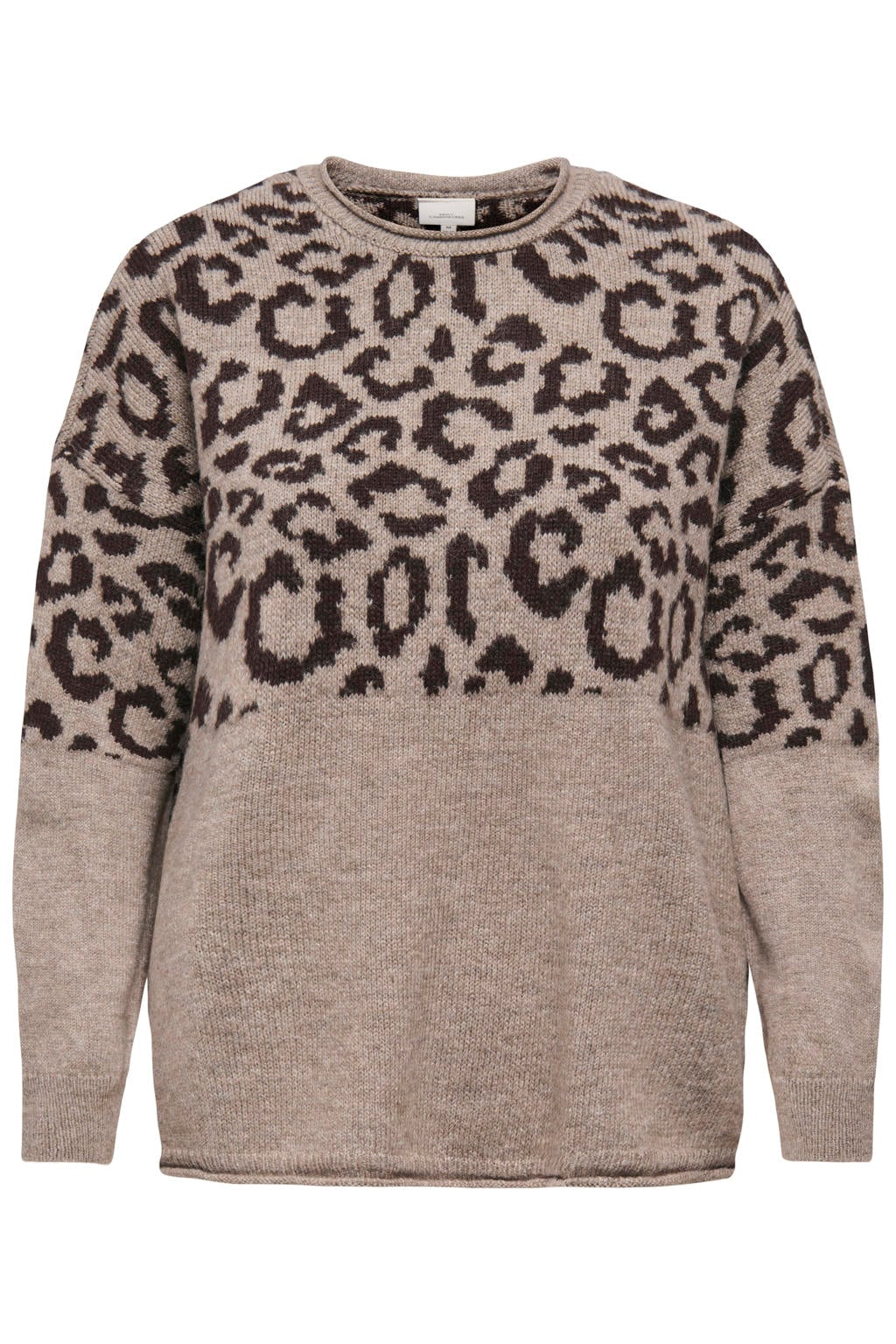 ONLY CARMAKOMA Plus Size aansluitende gebreide trui met dierenprint - beige