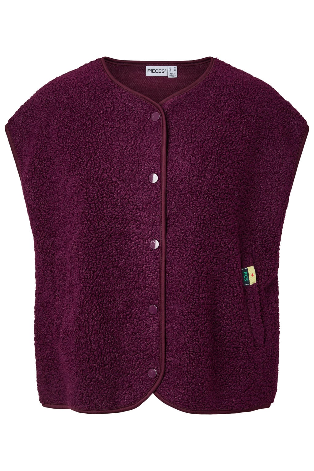 Donkerrode dames PIECES Curve Plus Size gilet van polyester met effen en knoopsluiting