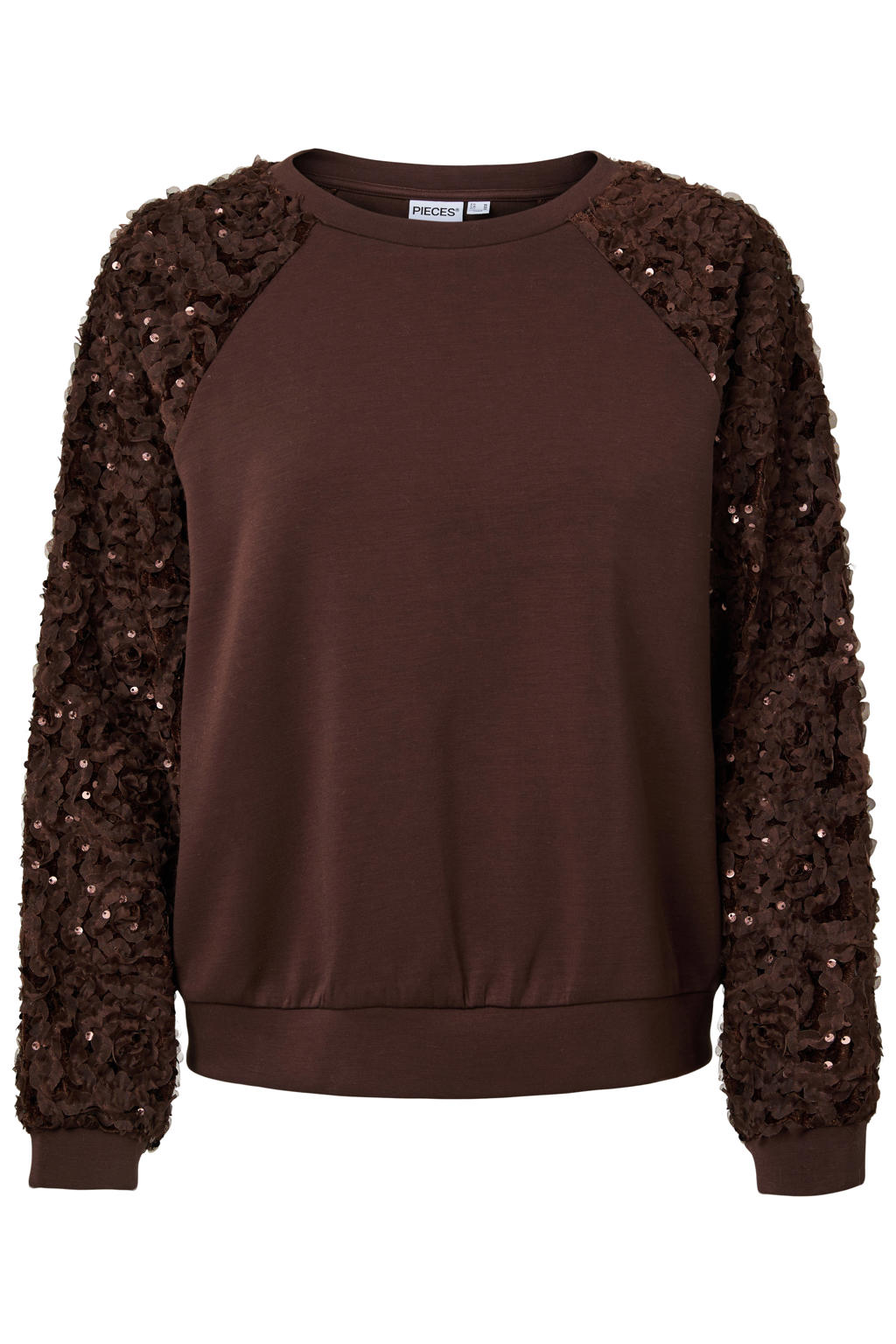 PIECES Curve Plus Size sweater met pailletten - donkerbruin
