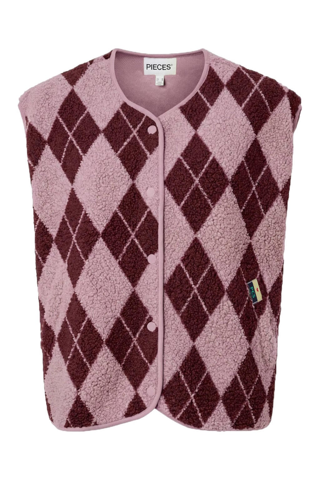 Roze dames PIECES Curve Plus Size gilet van polyester met dierenprint en knoopsluiting