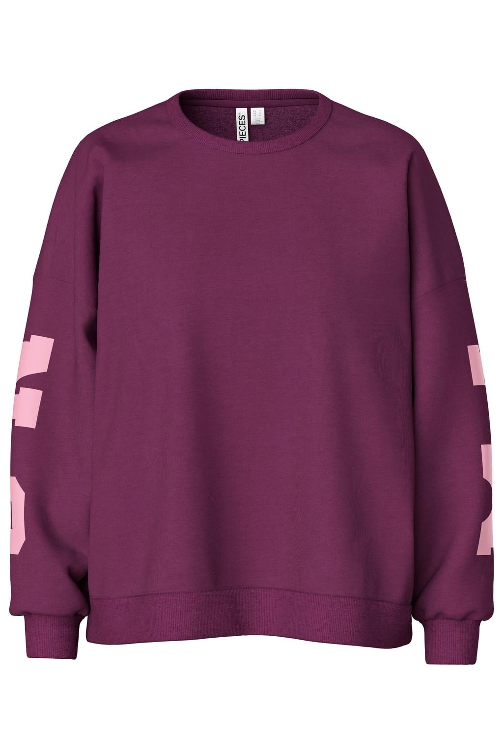 PIECES katoenen oversized sweater met tekst - donkerpaars
