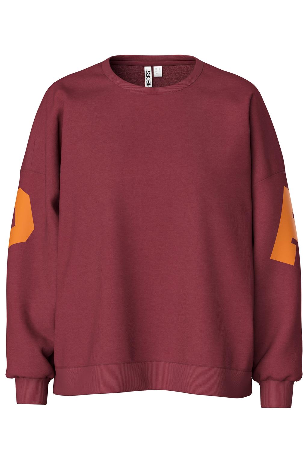 PIECES katoenen oversized sweater met tekst - roodbruin