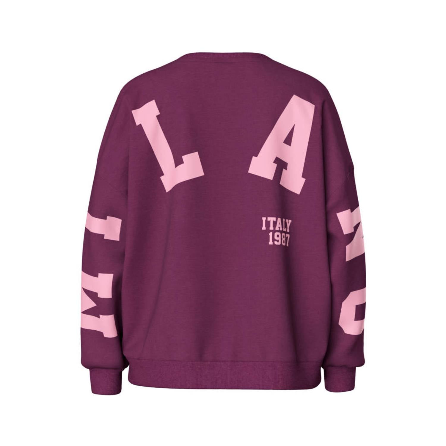 PIECES Curve Plus Size oversized sweater met tekst paars roze
