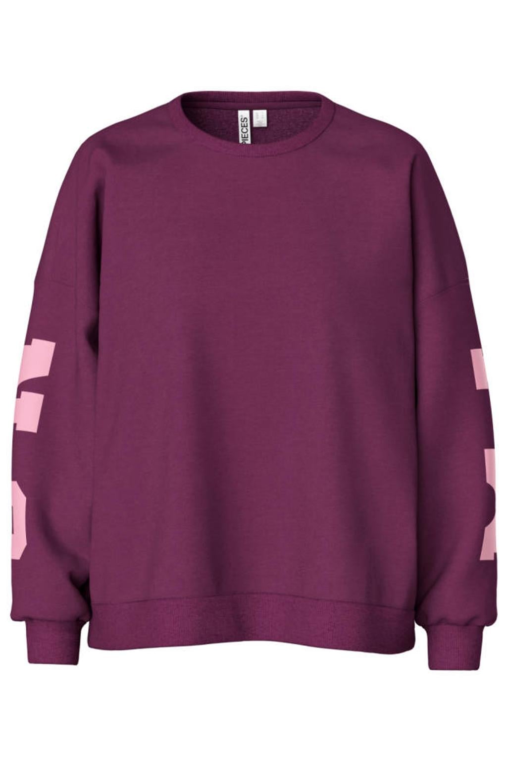 PIECES Curve Plus Size oversized sweater met tekst - paars/roze