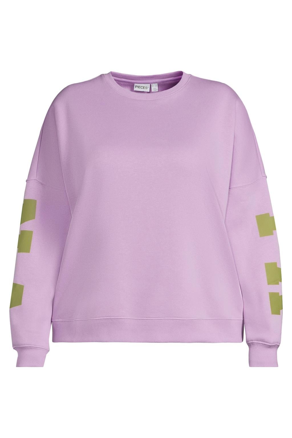 Paars en groene dames PIECES Curve Plus Size oversized sweater met tekst print en lange mouwen