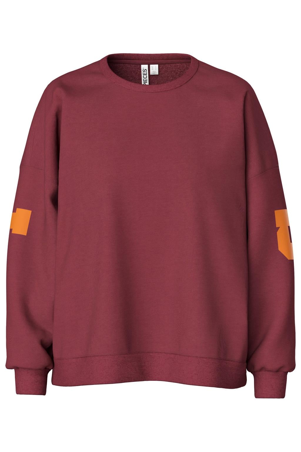 Rood en oranje dames PIECES Curve Plus Size sweater met tekst print en lange mouwen