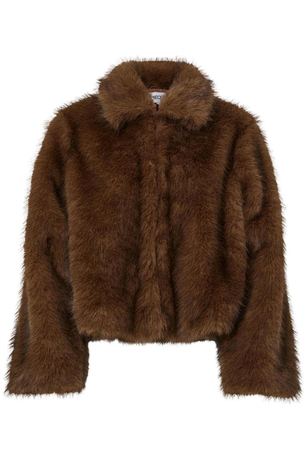 Donkerblauwe dames PIECES faux fur jas van polyester met effen en lange mouwen