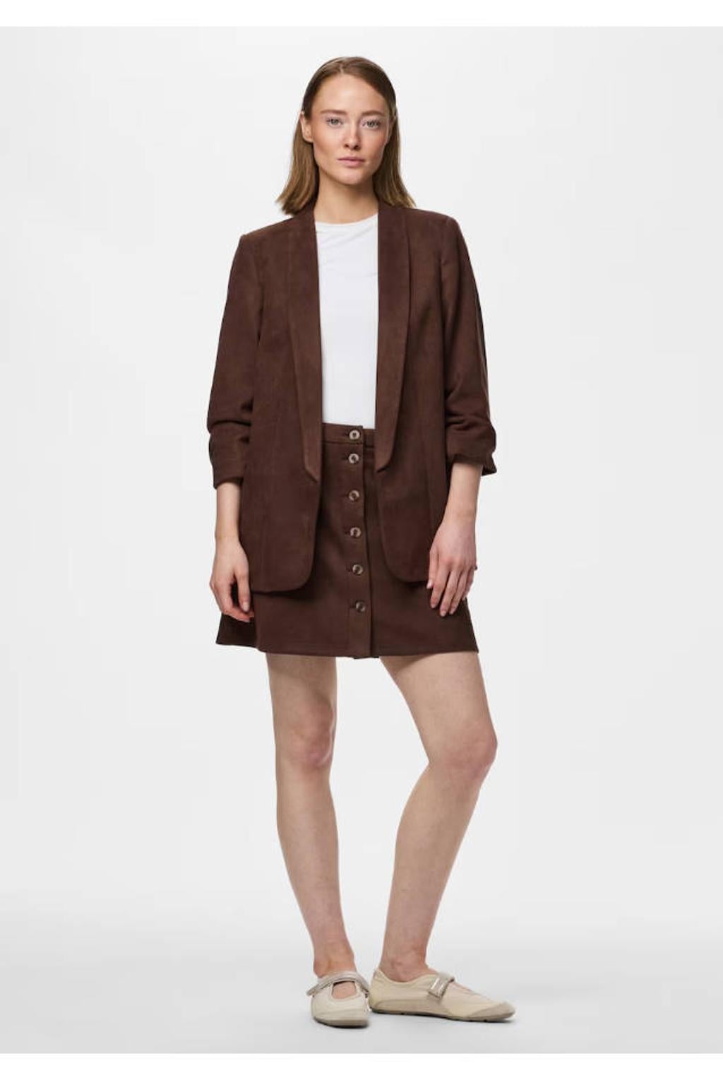 PIECES suèdelook regular fit blazer - donkerbruin