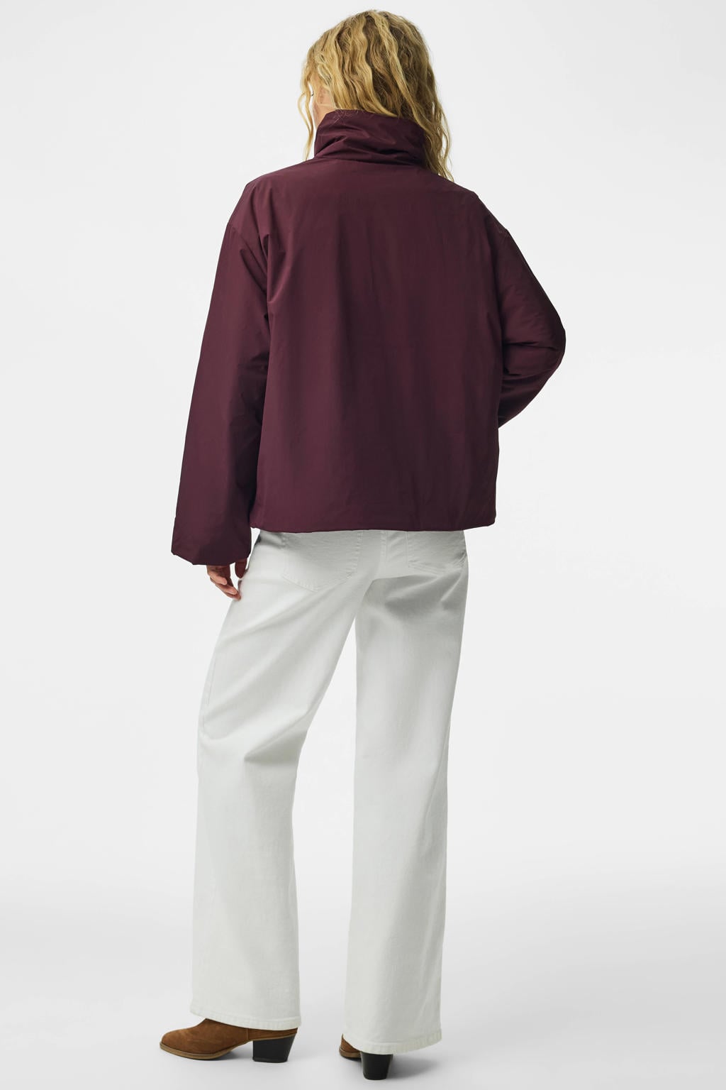 Donkerpaarse dames PIECES van polyester met effen, lange mouwen, opstaande kraag, ritssluiting en tunnelkoord