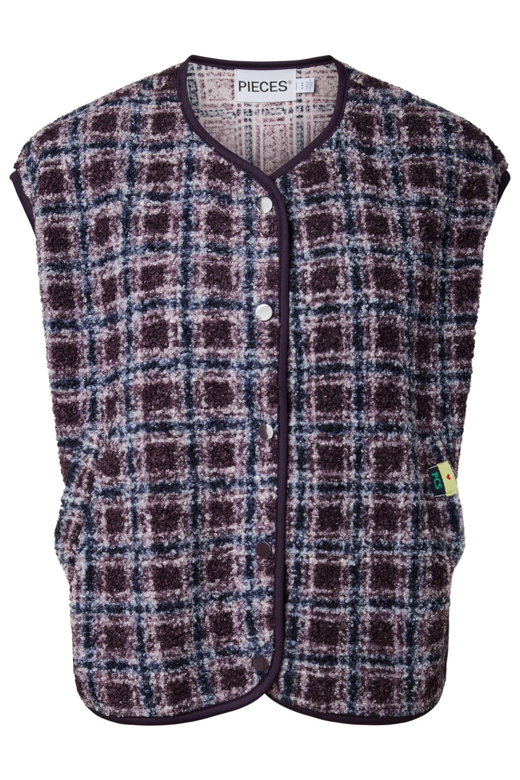 PIECES geruite teddy gilet - paars