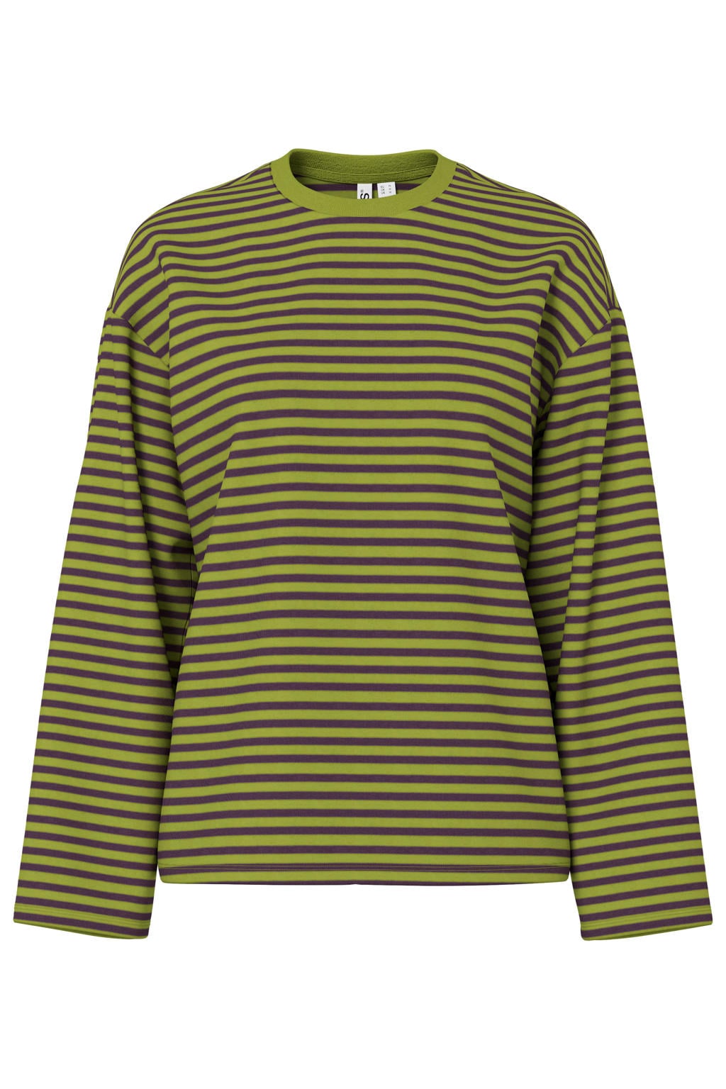 Groen en paarse dames PIECES oversized gestreepte longsleeve van katoen met lange mouwen, ronde hals en geweven detail