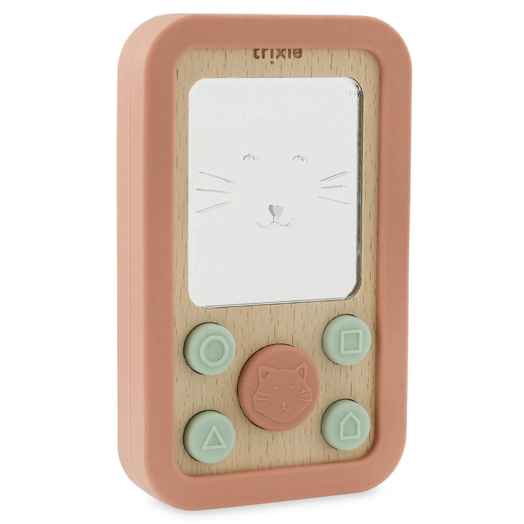 Trixie houten siliconen babytelefoon Mrs. Cat - roze