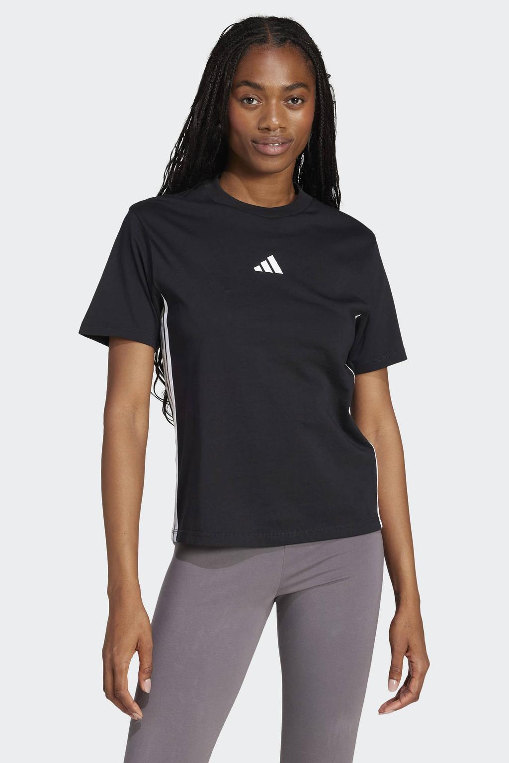Zwarte dames adidas Sportswear T-shirt van katoen met korte mouwen en ronde hals
