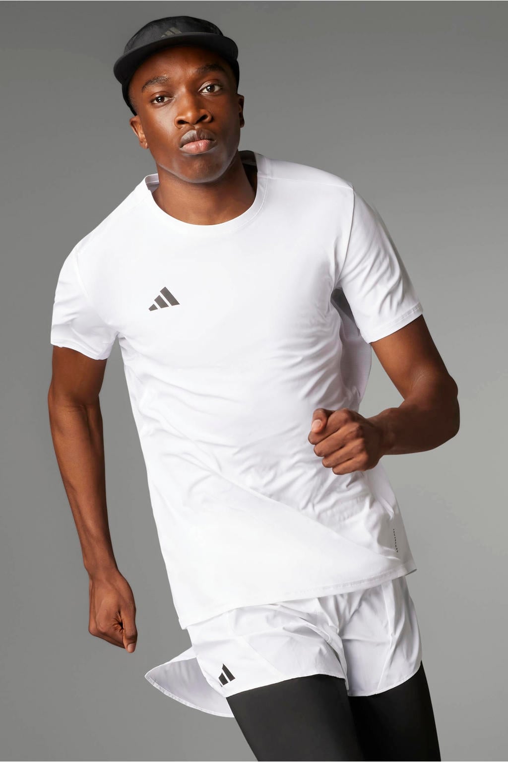 Witte heren adidas Performance Adizero Essentials hardloopshirt van polyester met korte mouwen en ronde hals
