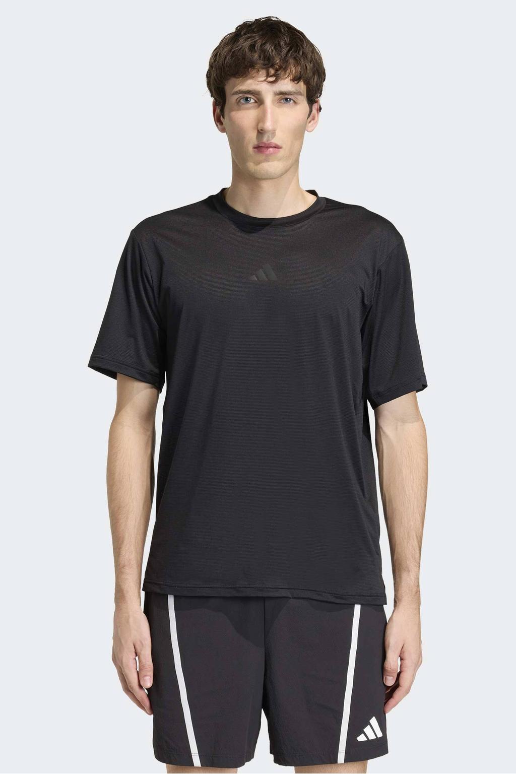 Zwarte heren adidas Performance sportshirt van polyester met korte mouwen en ronde hals