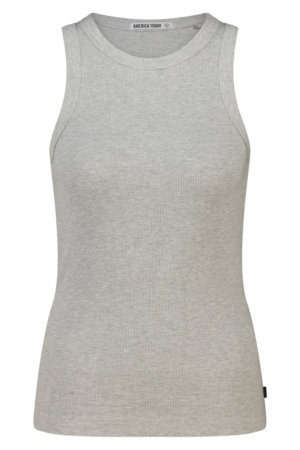 Lichtgrijze dames America Today top met melée print en ronde hals