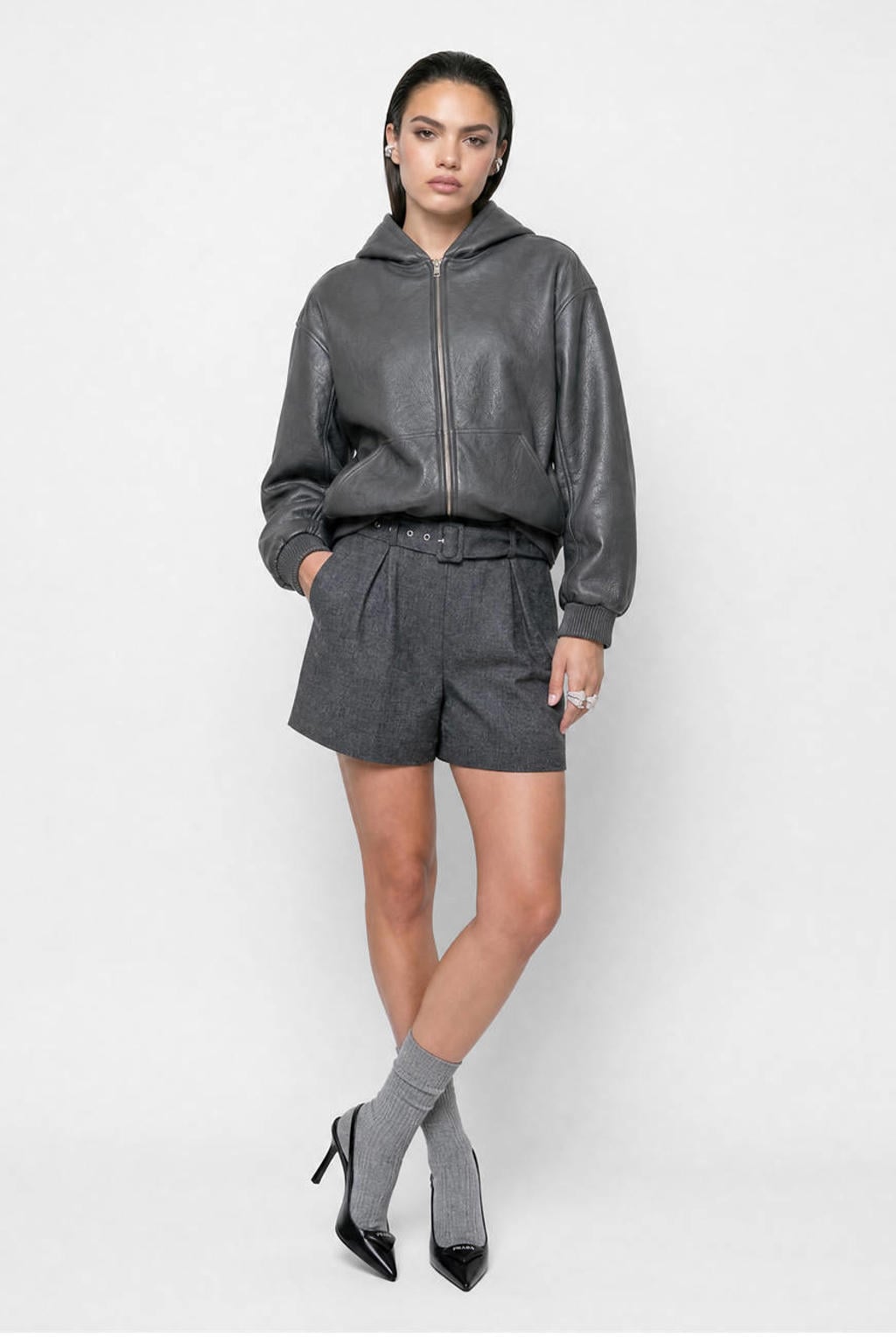 Shoeby Studio imitatieleren bomber - grijs