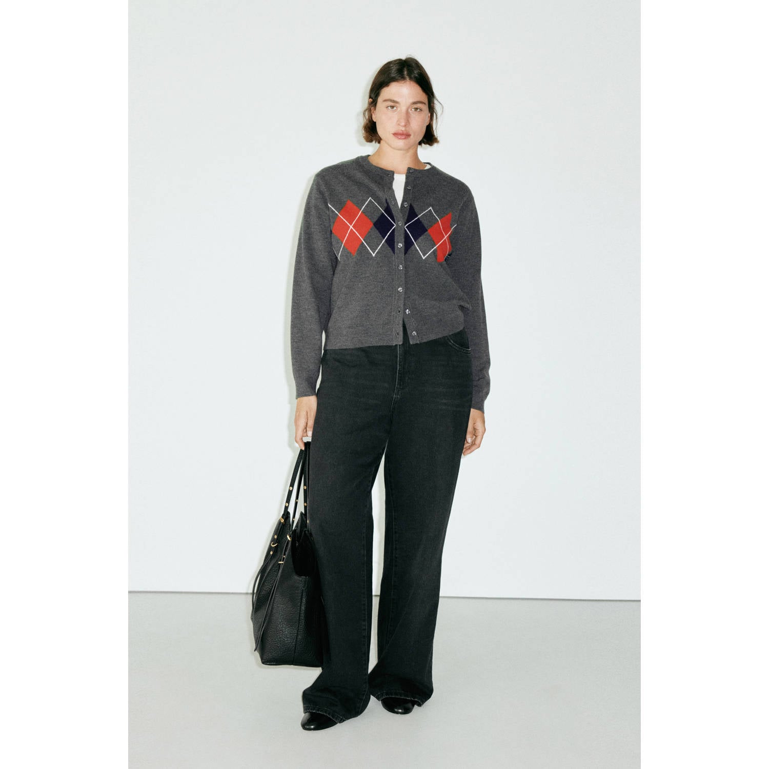 Mango gebreide vest met print en wol grijs