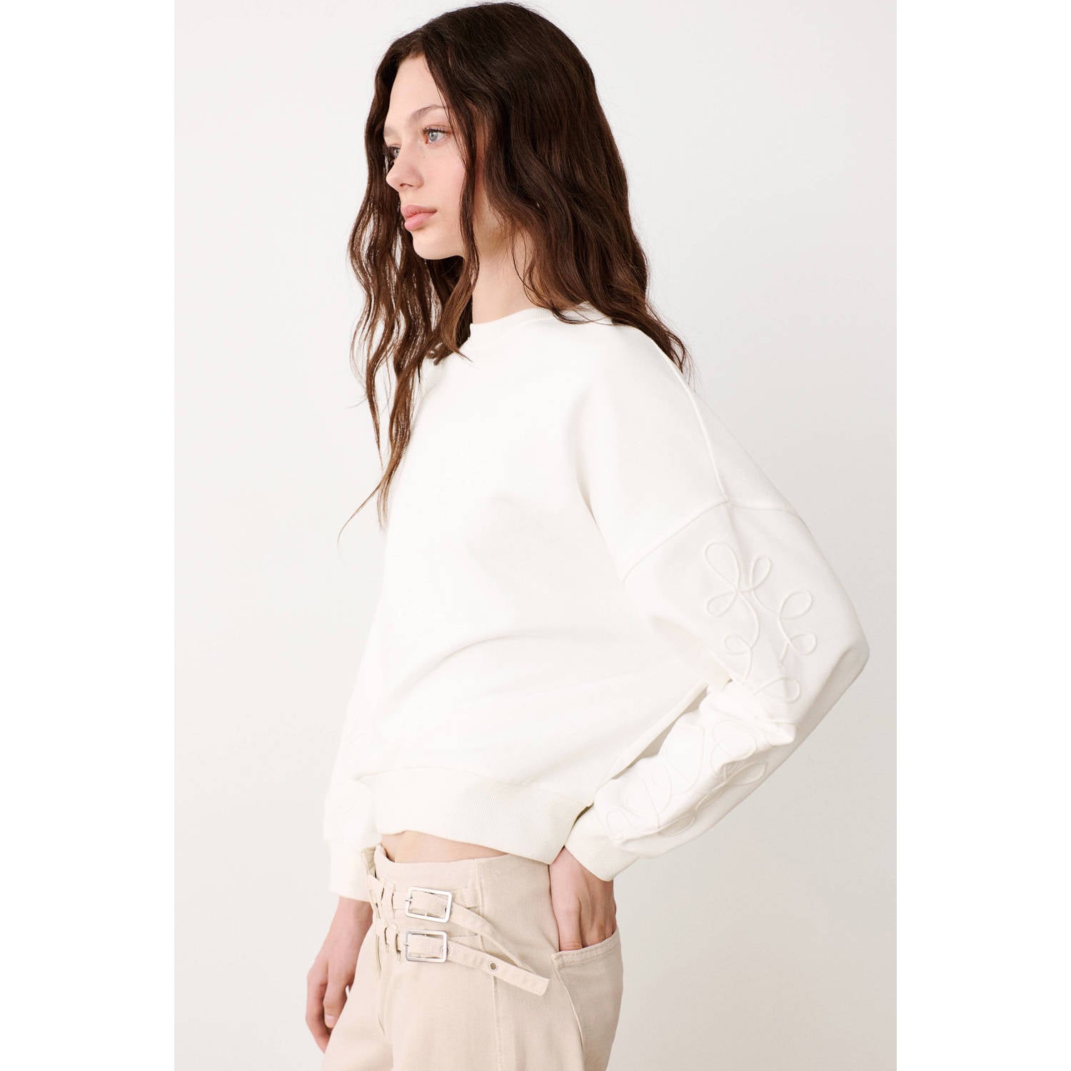 MANGO TEEN sweater met borduursels wit