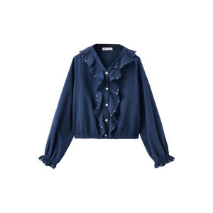 blouse met ruches en studs - marineblauw