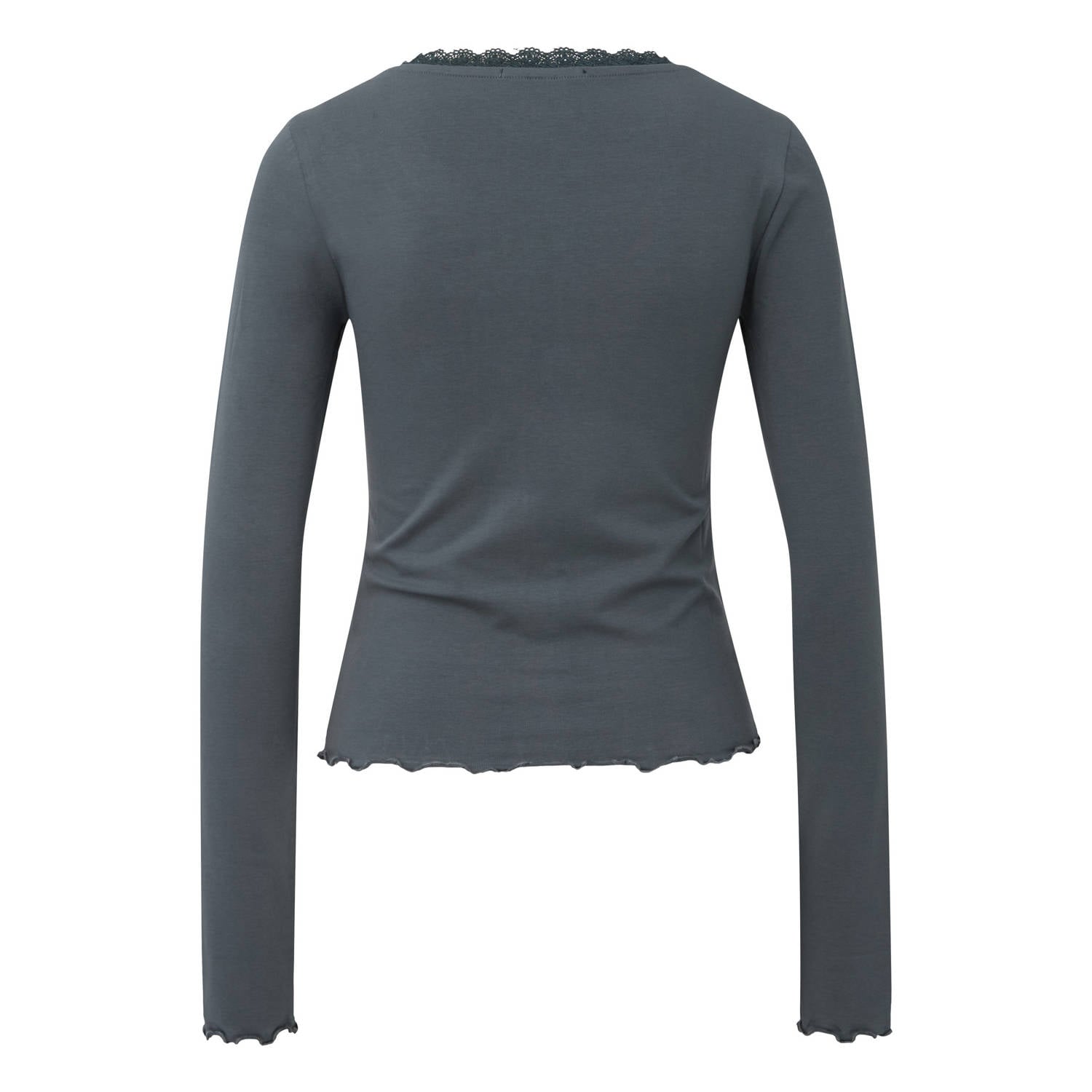 QS katoenen gebreid vest met ruches antraciet